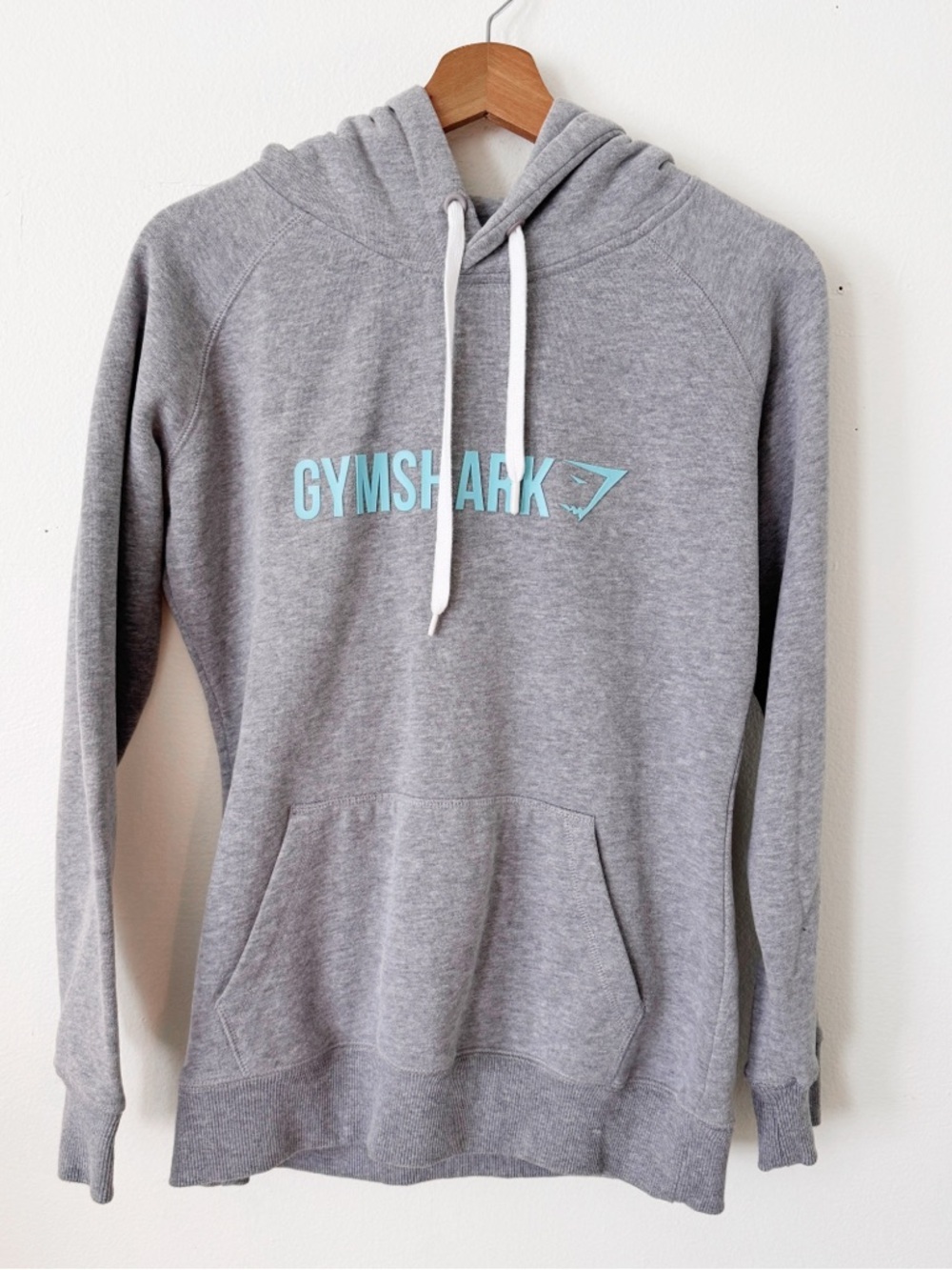 Gymshark Light Gray Hoodie with Aqua Logo large